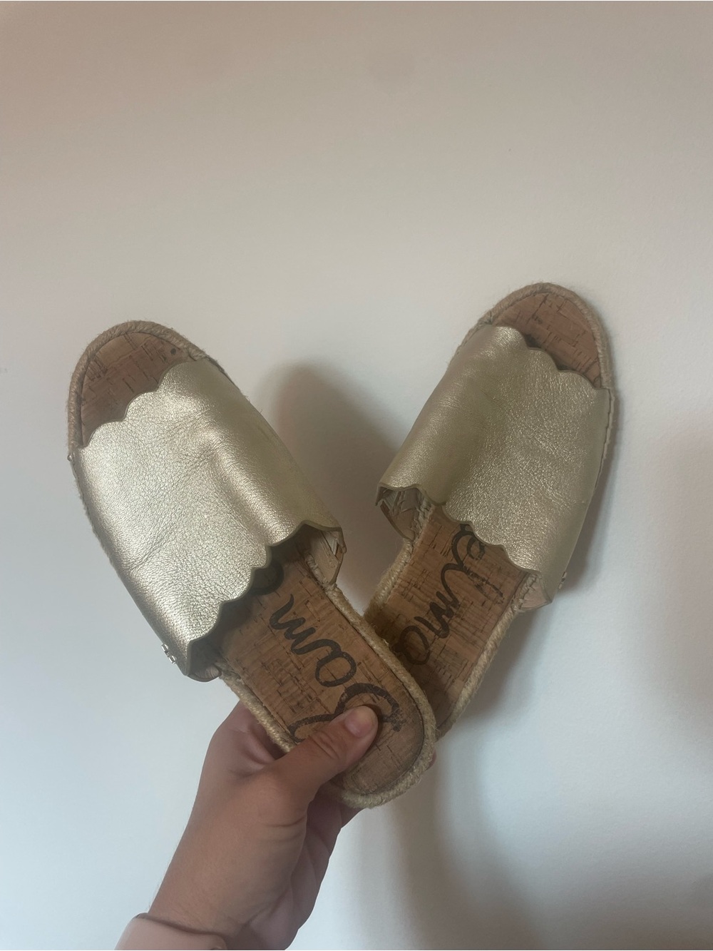Sam Edelman Metallic Gold Scallop Slide Sandals